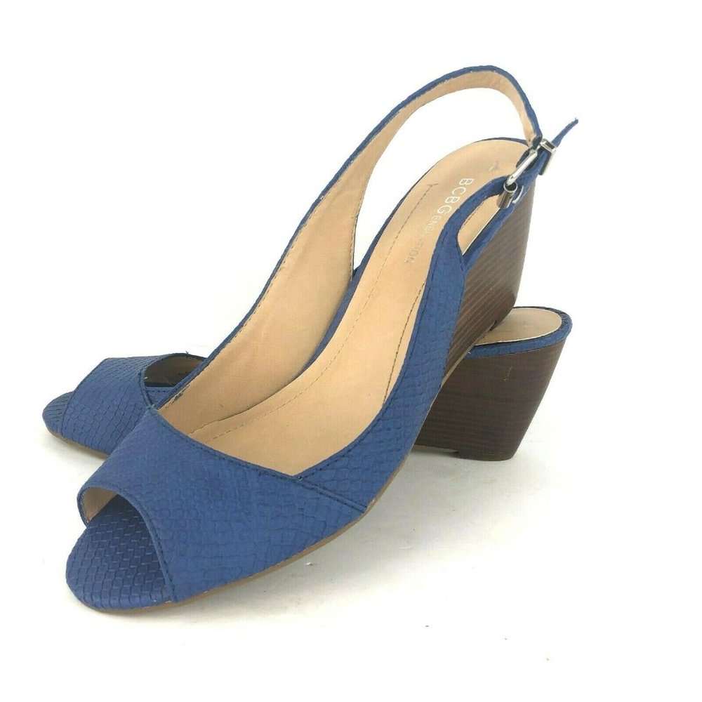 BCBGeneration Iami  Blue 9 B Wedge Peep Toe Sling